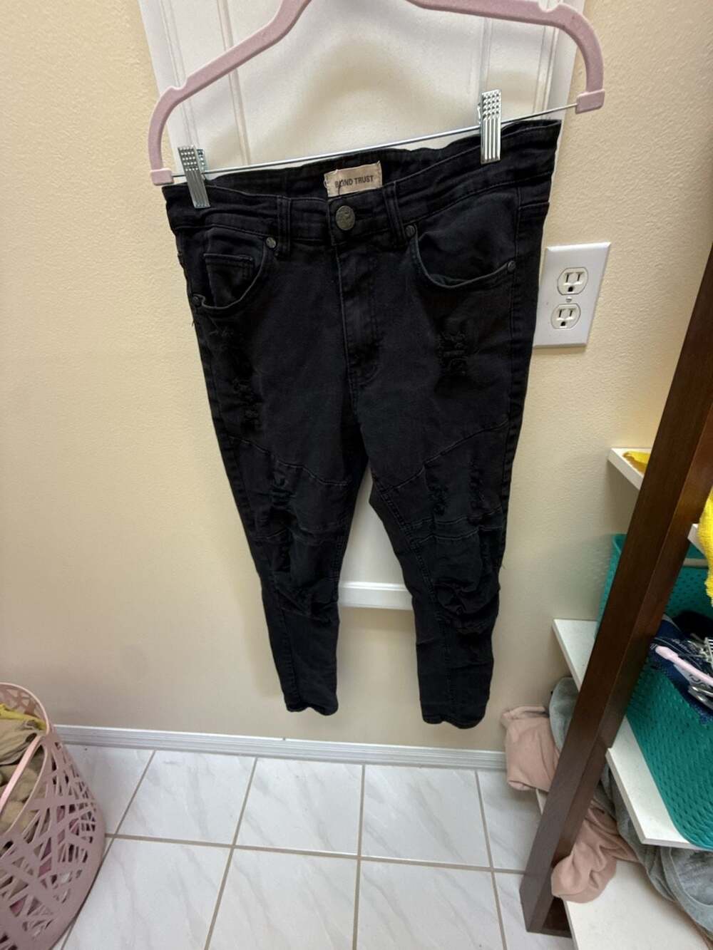Blind Trust Men's Black Distressed Biker Skinny Jeans Size 32x32